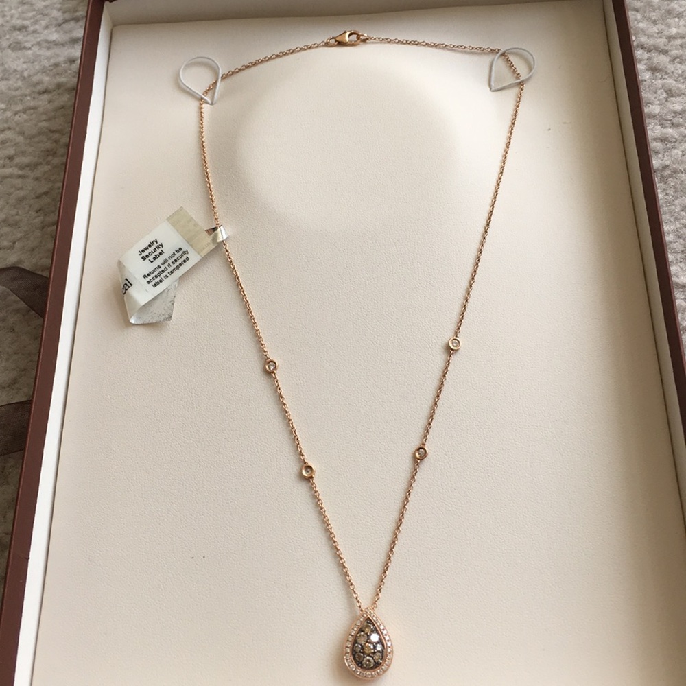 14kt Solid Rose Gold & Champagne Diamond Necklace .79carats  natural diamonds